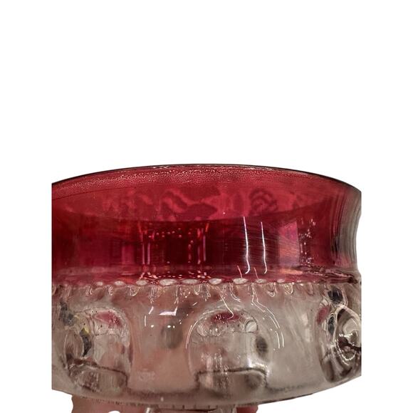 Vintage Cottage Jewelry Trinket Red Ruby Candy Dish Lid Thumbprint 8" - Picture 7 of 9